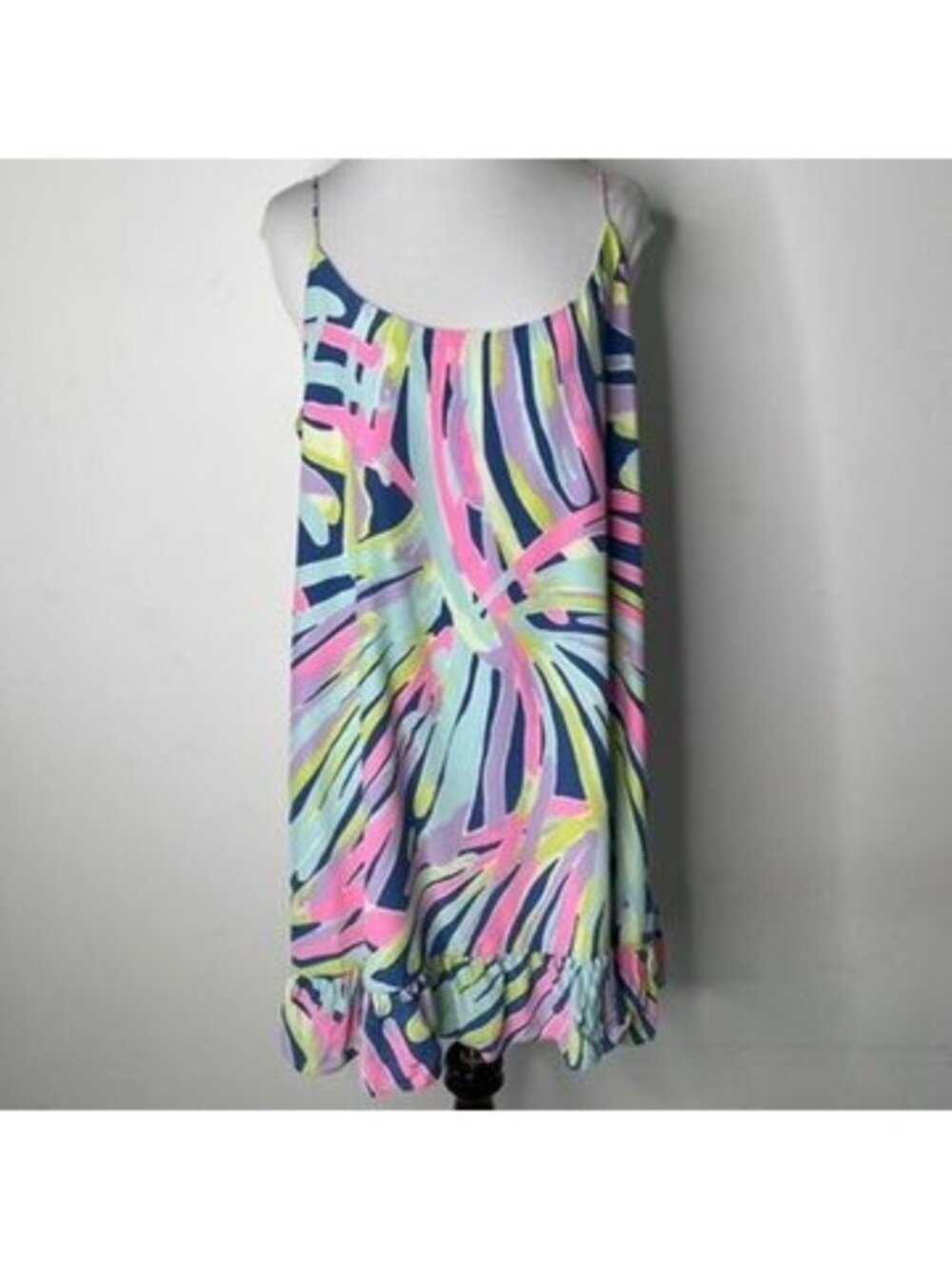 Lilly Pulitzer Zanna Silk Dress SIze L Indigo Sea Dreamin Ruffle Mini 25102